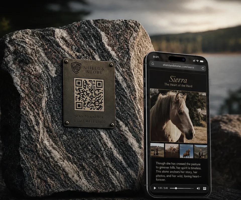 A stone with a QR code engraved on it